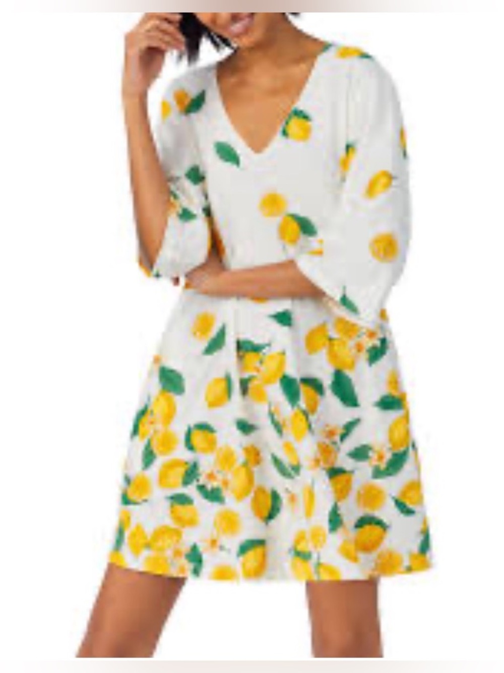 BedHead Sz XL White V-Neck Top with Yellow Lemon Print Seam Pockets NWOT